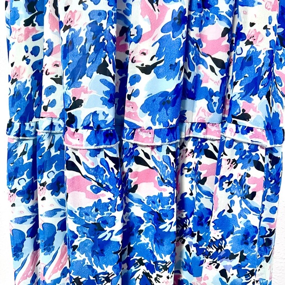 Melloday Floral flutter sleeves smocked Maxi Dress in Blue and Pink  SMALL - Picture 8 of 16